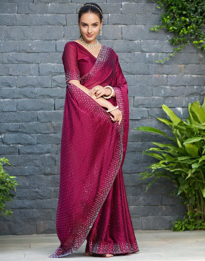 Maroon Color Rangoli Saree with Diamond Work