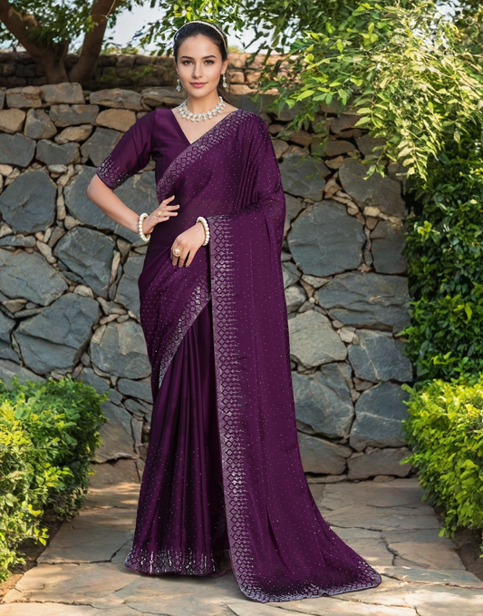 Purple Color Rangoli Saree with Diamond Work