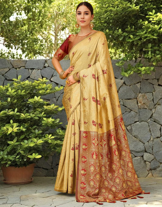 Amazing Beige Color Silk Weaving Work Paithani Party Wear Saree