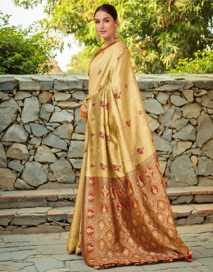 Amazing Beige Color Silk Weaving Work Paithani Party Wear Saree