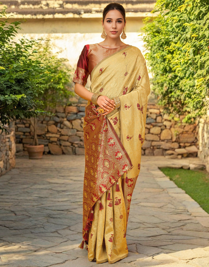 Amazing Beige Color Silk Weaving Work Paithani Party Wear Saree