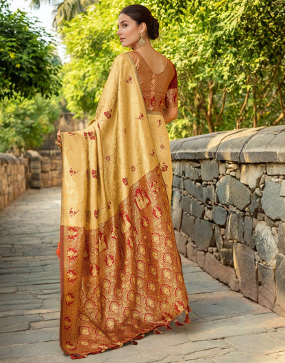 Amazing Beige Color Silk Weaving Work Paithani Party Wear Saree