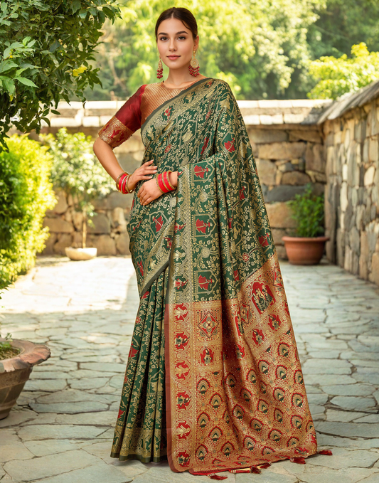 Amazing Green Color Silk Weaving Work Paithani Party Wear Saree