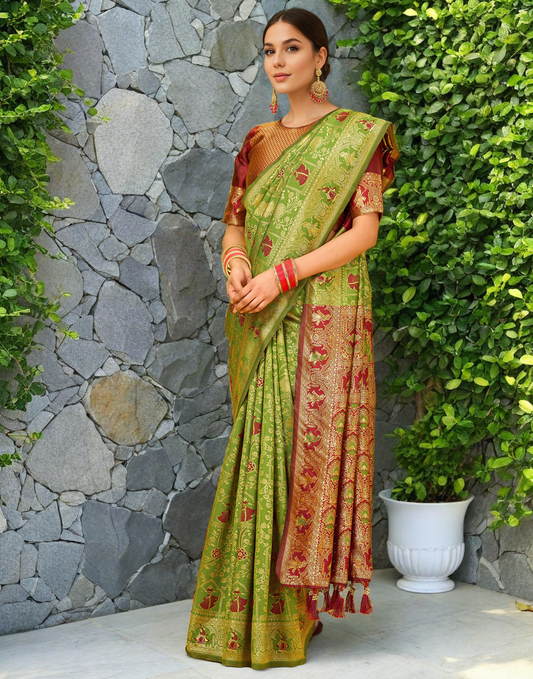 Amazing Light Green Color Silk Weaving Work Paithani Party Wear Saree