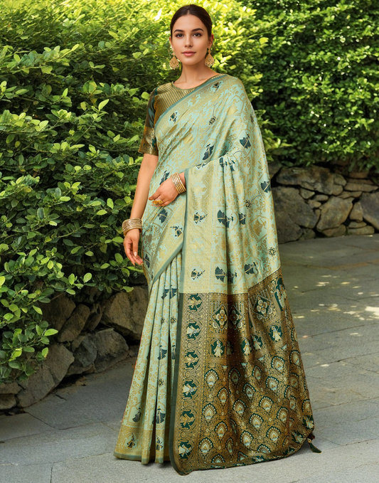 Amazing Mahendi Color Silk Weaving Work Paithani Party Wear Saree