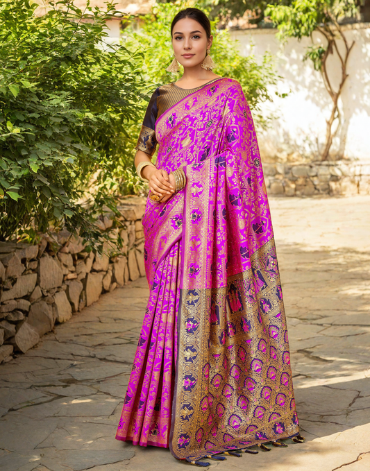 Amazing Pink Color Silk Weaving Work Paithani Party Wear Saree