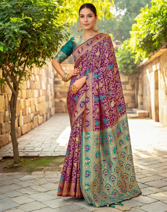 Amazing Purple Color Silk Weaving Work Paithani Party Wear Saree