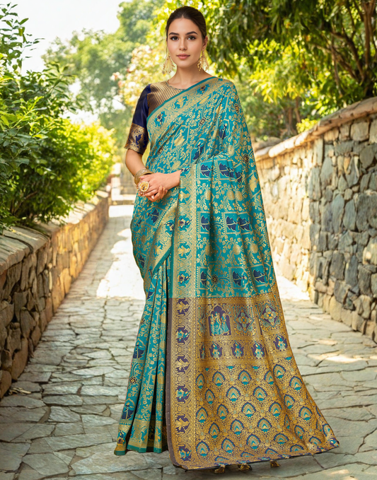 Amazing Rama Color Silk Weaving Work Paithani Party Wear Saree