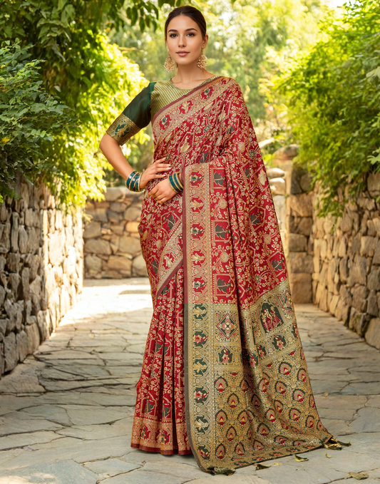 Amazing Red Color Silk Weaving Work Paithani Party Wear Saree