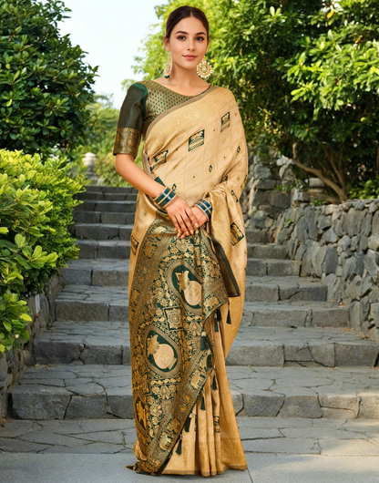 Beige Color Silk Weaving Work Paithani Designer Saree
