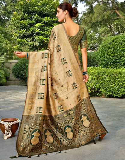 Beige Color Silk Weaving Work Paithani Designer Saree