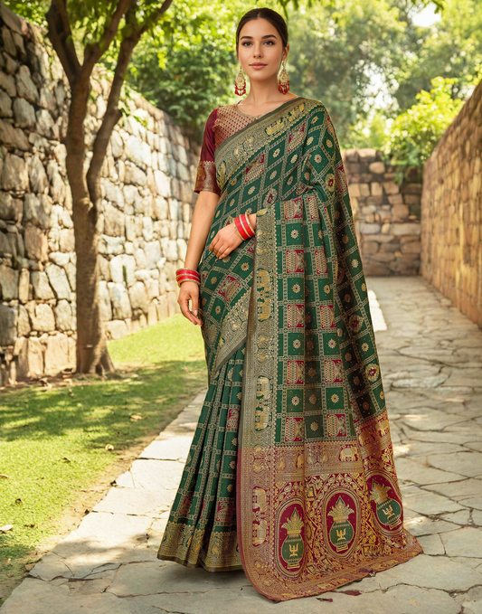Green Color Silk Weaving Work Paithani Designer Saree