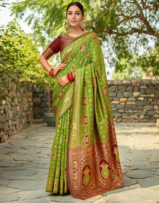Lime Green Color Silk Weaving Work Paithani Designer Saree