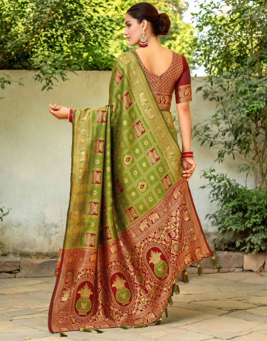 Lime Green Color Silk Weaving Work Paithani Designer Saree