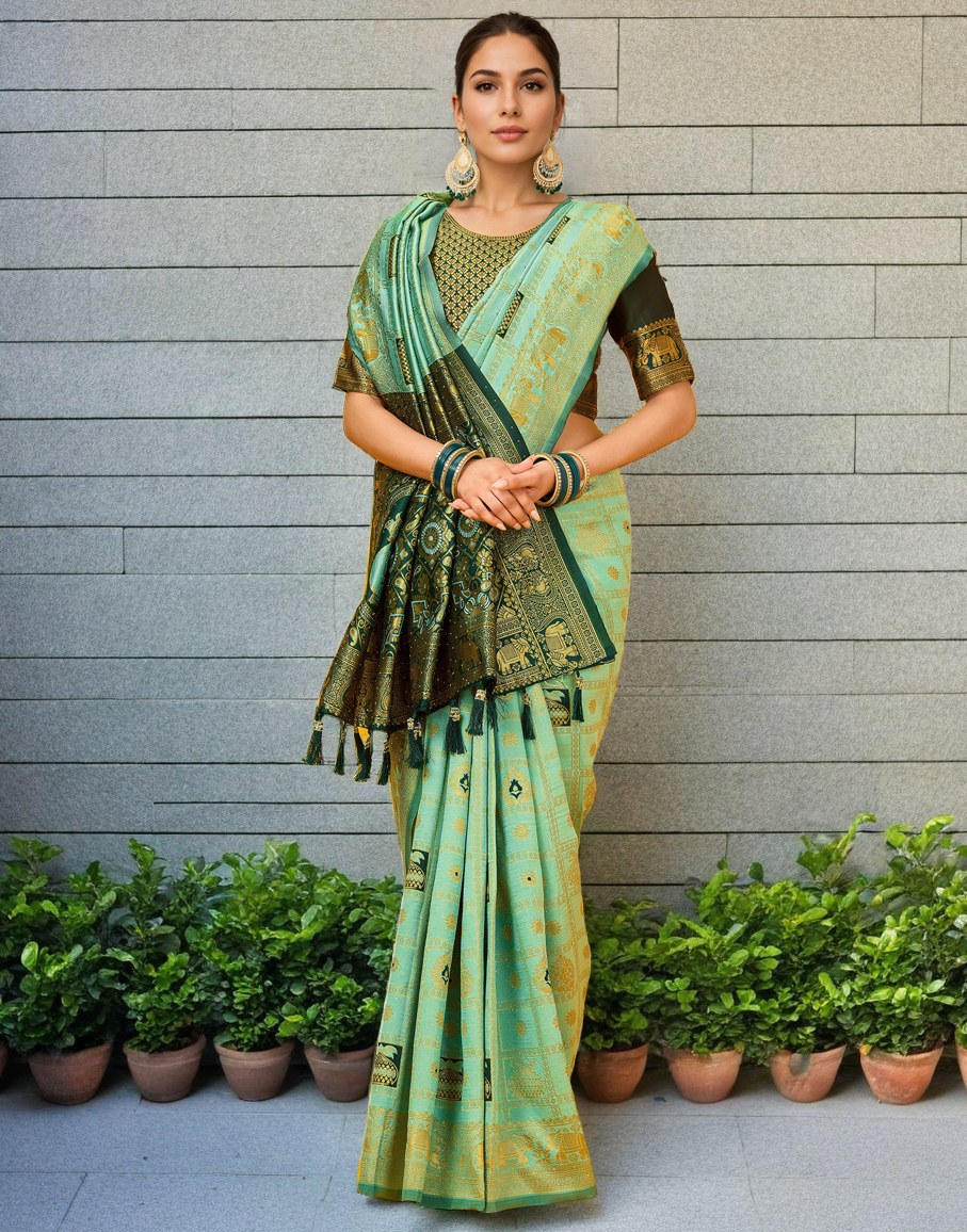 Mint Green Color Silk Weaving Work Paithani Designer Saree