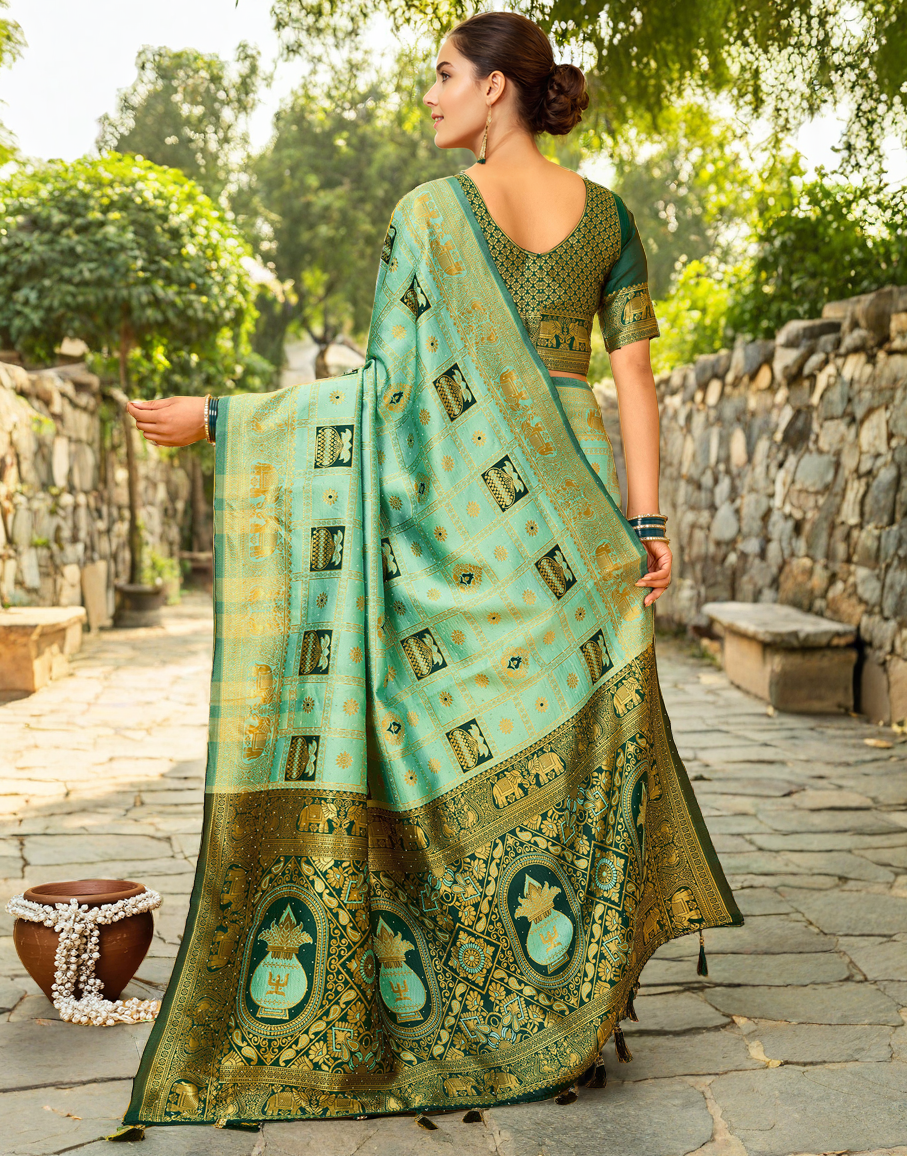 Mint Green Color Silk Weaving Work Paithani Designer Saree