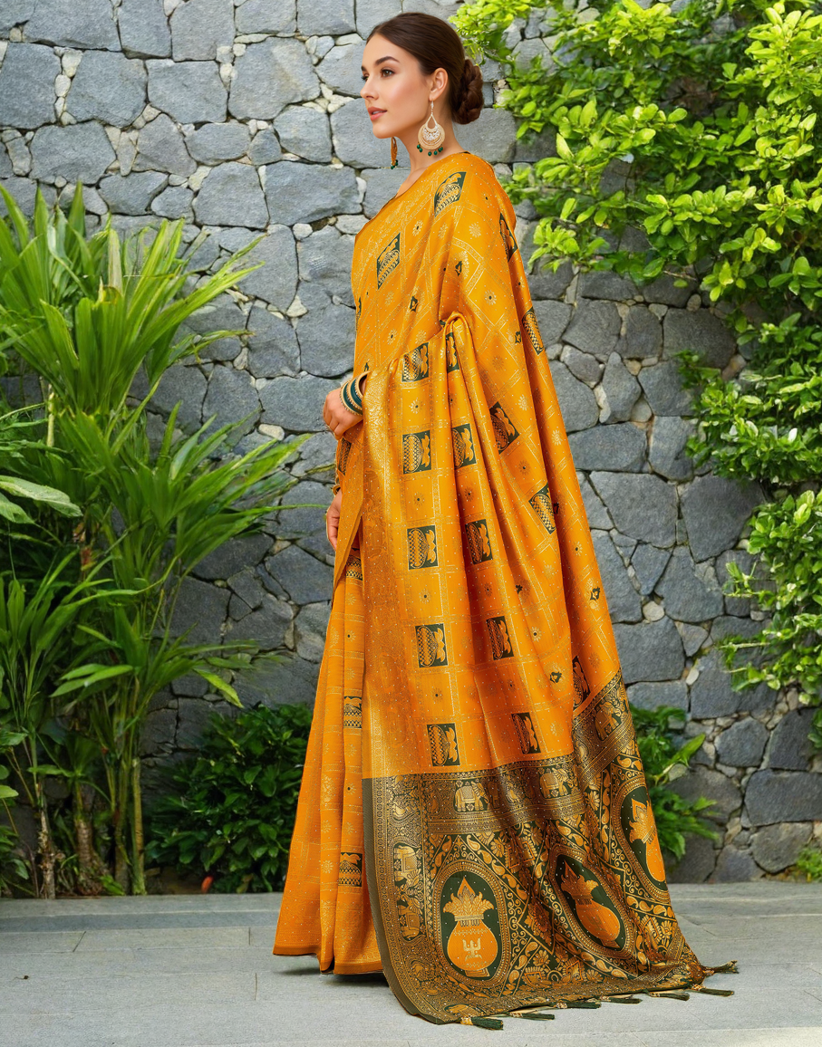 Musturd Color Silk Weaving Work Paithani Designer Saree