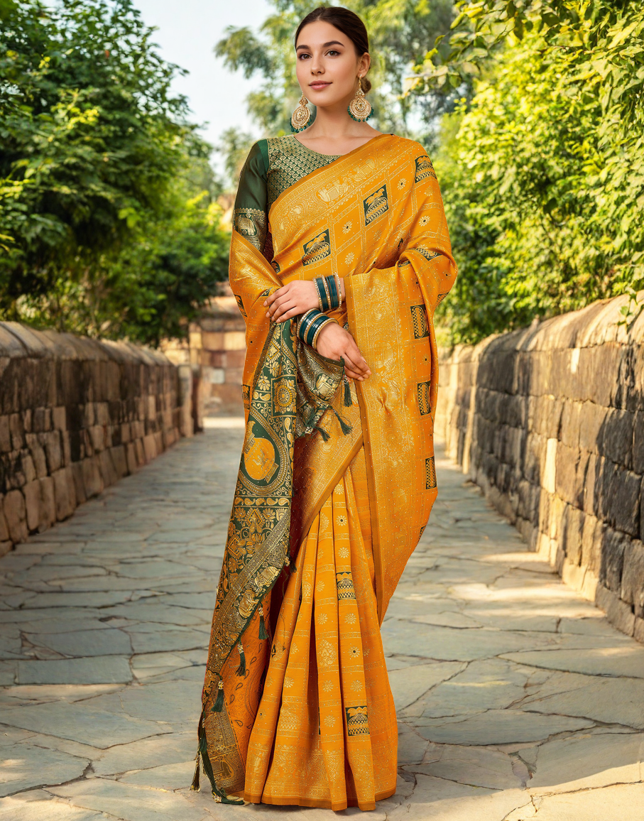 Musturd Color Silk Weaving Work Paithani Designer Saree