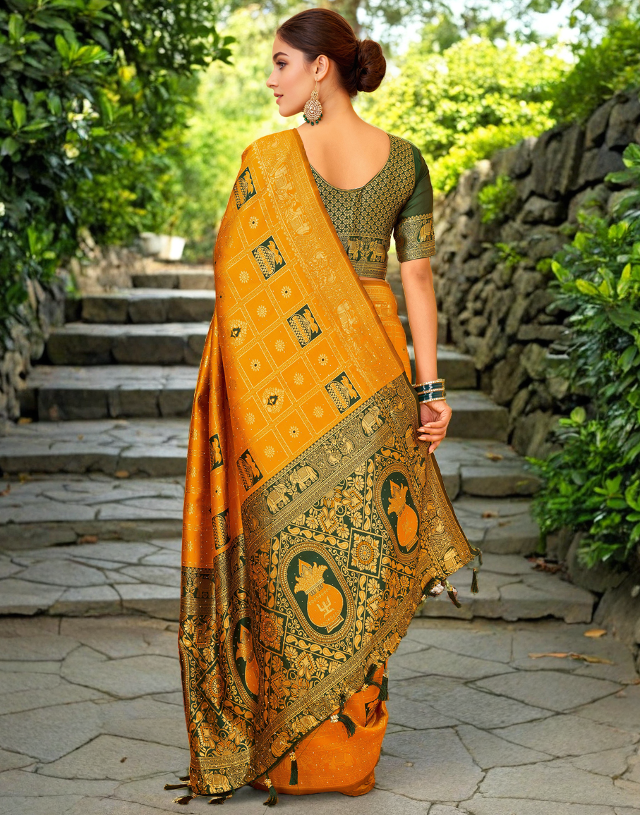 Musturd Color Silk Weaving Work Paithani Designer Saree