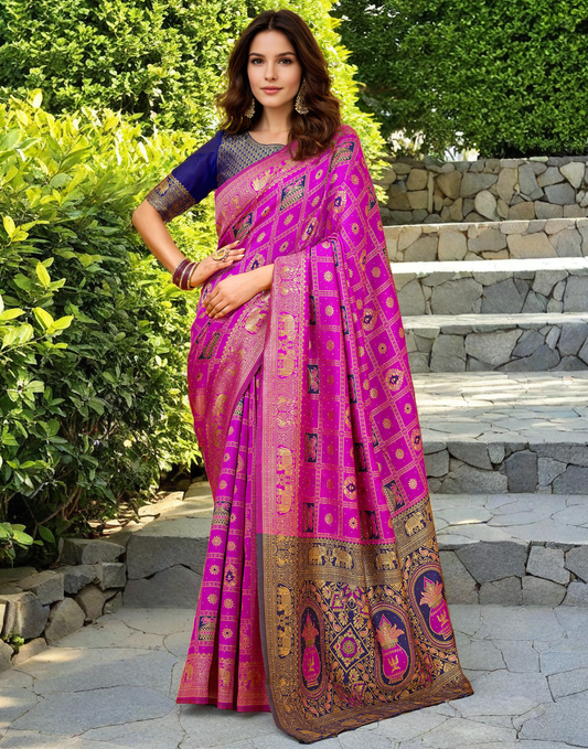 Pink Color Silk Weaving Work Paithani Designer Saree