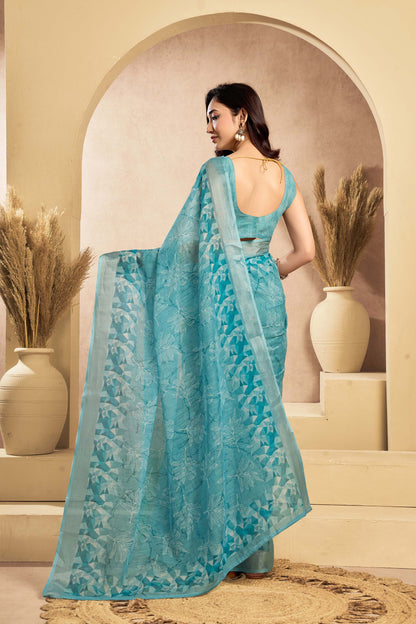 Ready-to-Wear Saree – Aqua Linen with Pocket | Vastraan