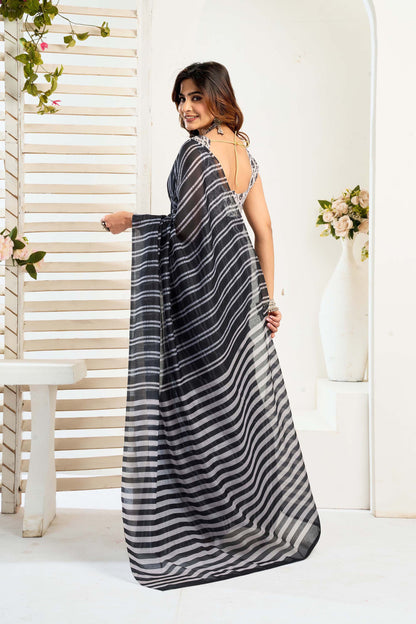 Ready-to-Wear Saree – Black Linen with Pocket | Vastraan