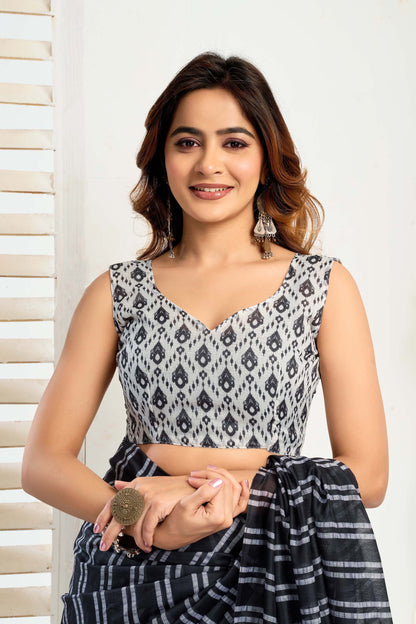 Ready-to-Wear Saree – Black Linen with Pocket | Vastraan