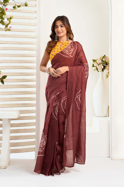Ready-to-Wear Saree – Brown Linen with Pocket | Vastraan