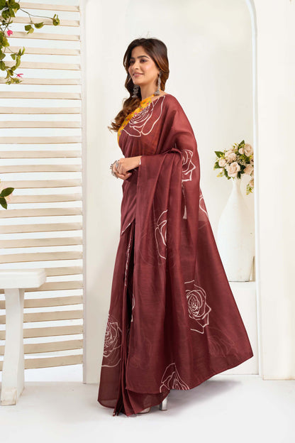 Ready-to-Wear Saree – Brown Linen with Pocket | Vastraan