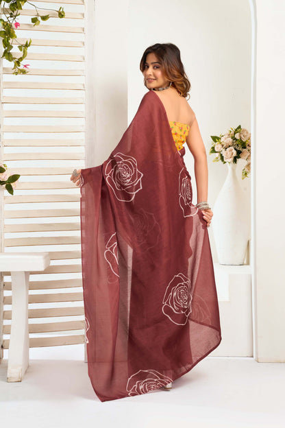Ready-to-Wear Saree – Brown Linen with Pocket | Vastraan