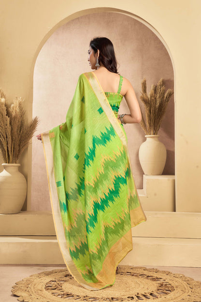 Ready-to-Wear Saree – Green Linen with Pocket | Vastraan