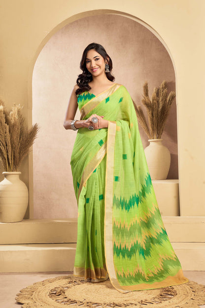 Ready-to-Wear Saree – Green Linen with Pocket | Vastraan