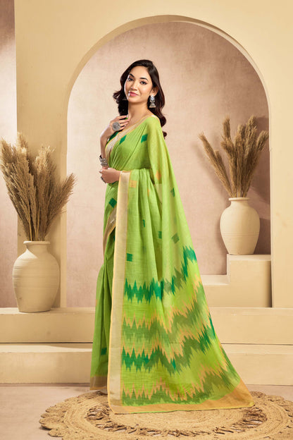 Ready-to-Wear Saree – Green Linen with Pocket | Vastraan
