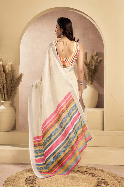 Ready-to-Wear Saree – Beige Linen with Pocket | Vastraan