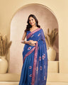 Ready-to-Wear Saree – Blue Linen with Pocket | Vastraan