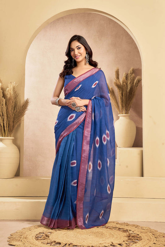 Ready-to-Wear Saree – Blue Linen with Pocket | Vastraan