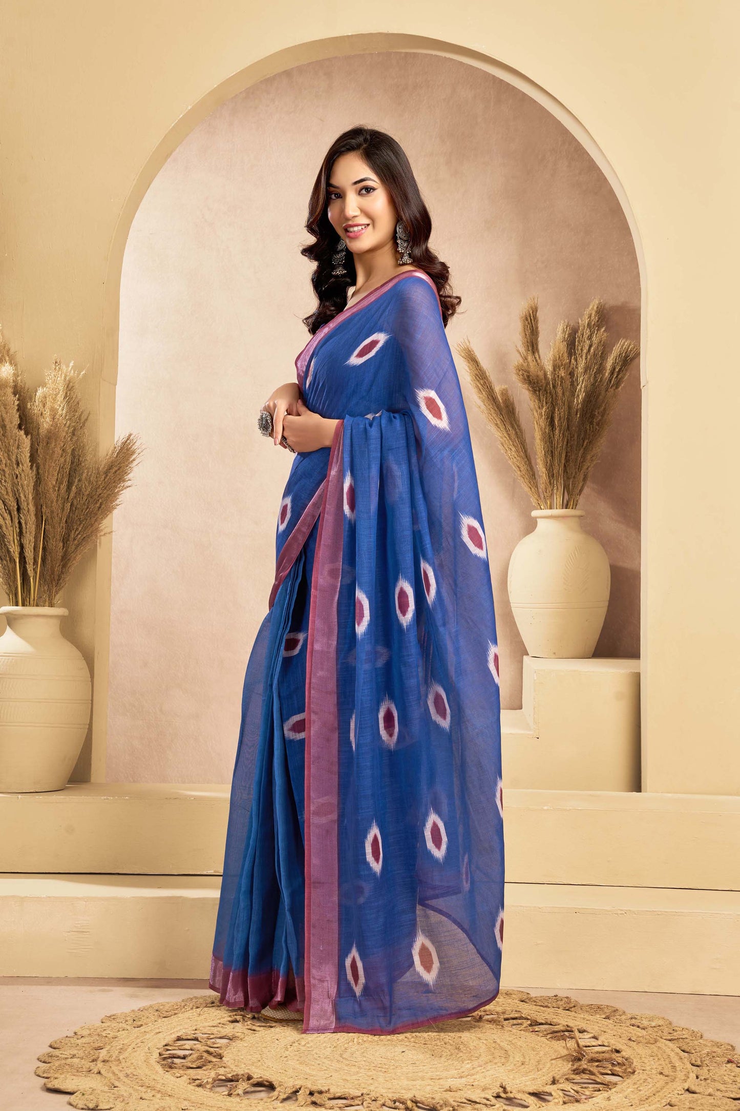 Ready-to-Wear Saree – Blue Linen with Pocket | Vastraan