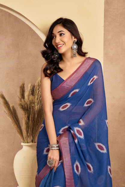 Ready-to-Wear Saree – Blue Linen with Pocket | Vastraan