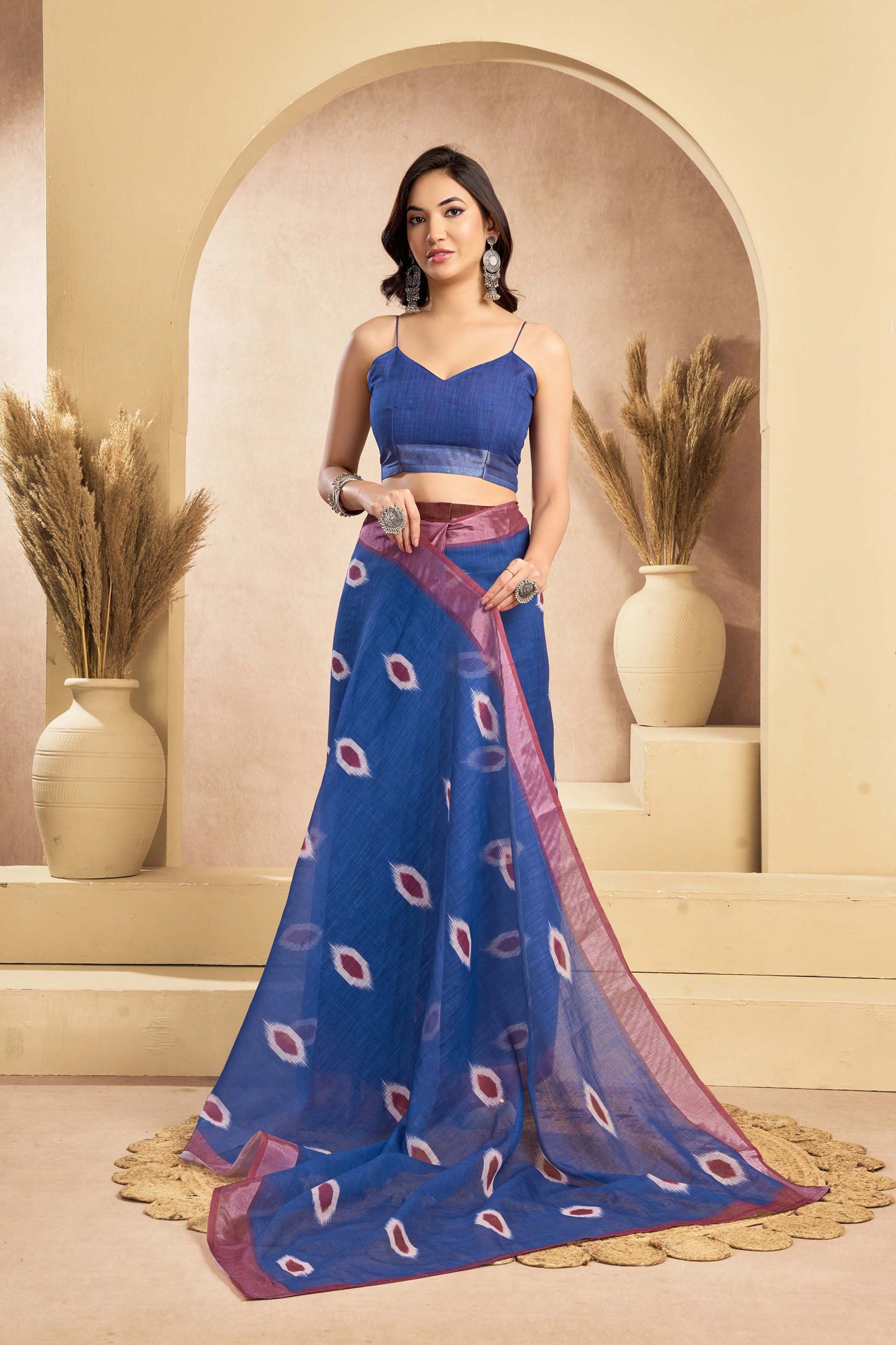 Ready-to-Wear Saree – Blue Linen with Pocket | Vastraan