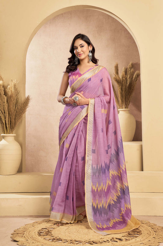 Ready-to-Wear Saree – Lavender Linen with Pocket | Vastraan