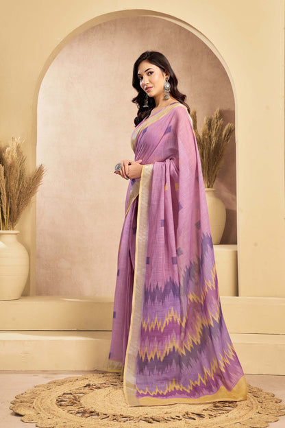 Ready-to-Wear Saree – Lavender Linen with Pocket | Vastraan