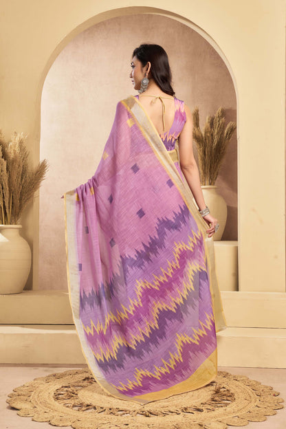 Ready-to-Wear Saree – Lavender Linen with Pocket | Vastraan