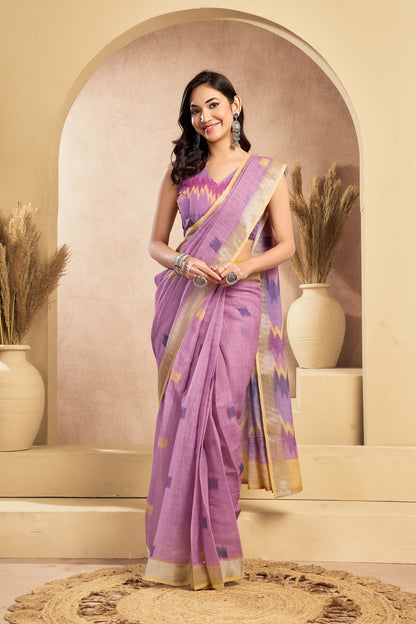 Ready-to-Wear Saree – Lavender Linen with Pocket | Vastraan