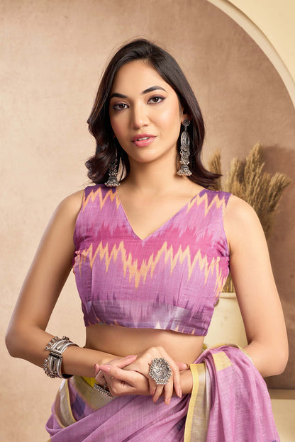 Ready-to-Wear Saree – Lavender Linen with Pocket | Vastraan