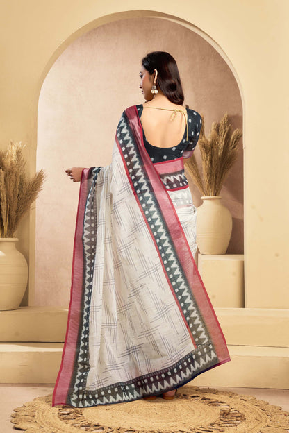 Ready-to-Wear Saree – Off White Linen with Pocket | Vastraan