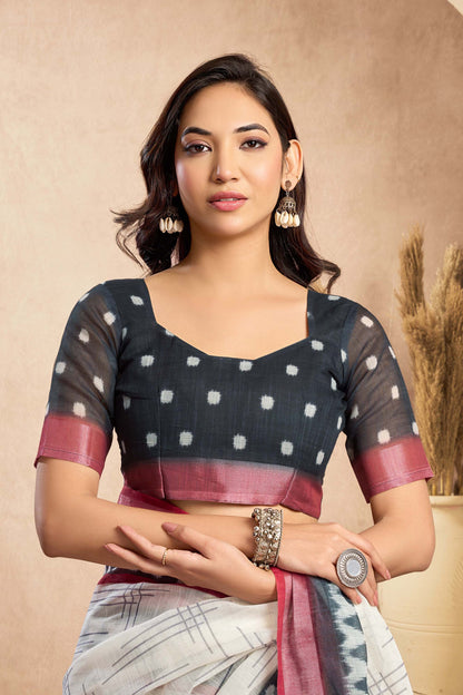 Ready-to-Wear Saree – Off White Linen with Pocket | Vastraan