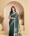 Ready-to-Wear Saree – Teal Linen with Pocket | Vastraan