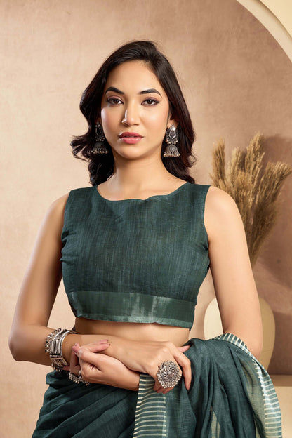 Ready-to-Wear Saree – Teal Linen with Pocket | Vastraan