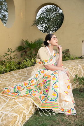 Off-White Cotton Jamdani Kolkata Weaving  Saree