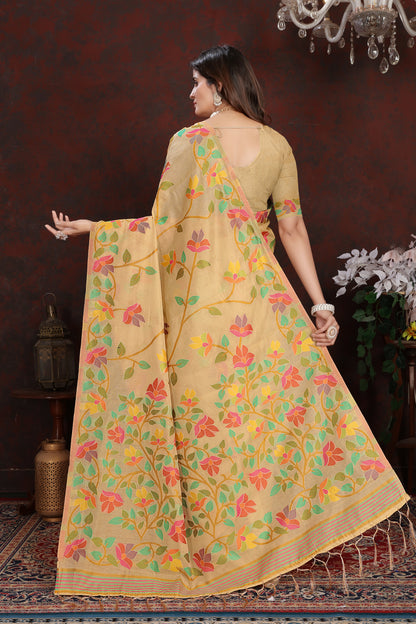 Amazing Beige Color Cotton Jamdani Saree